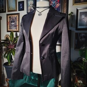 Shefly Black Blazer Womens Fitted Satin Look Jacket Work Office Career Style